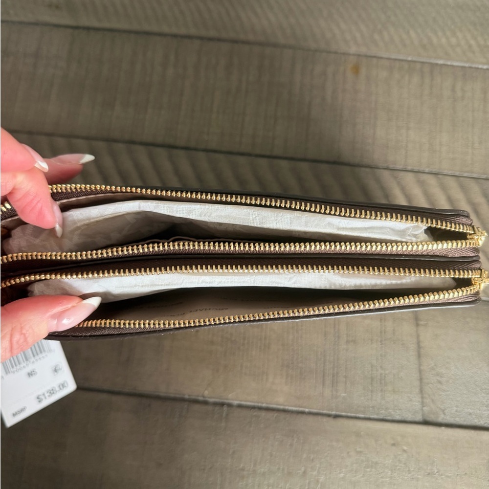Michael Kors Dual-Zip Brown and Cream Wallet - Picture 2 of 4